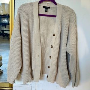 Ribbed Knit Cream Cardigan w/ Pockets